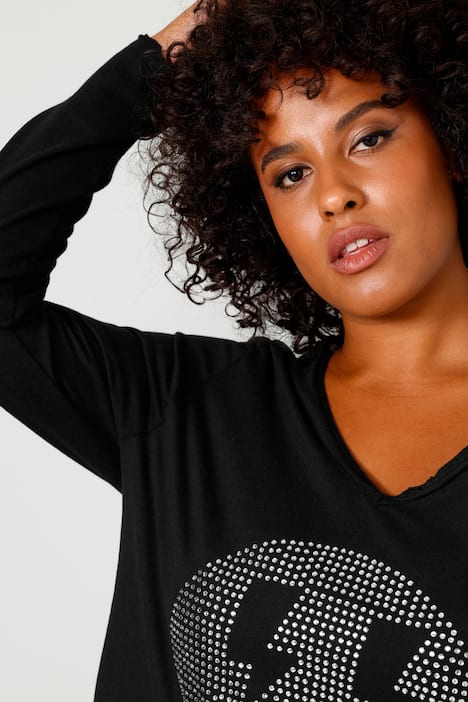 Longshirt, A-Line, Glitzer-Smiley, V-Ausschnitt, Langarm, schwarz ...