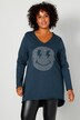 Longshirt, A-Line, Glitzer-Smiley, V-Ausschnitt, Langarm
