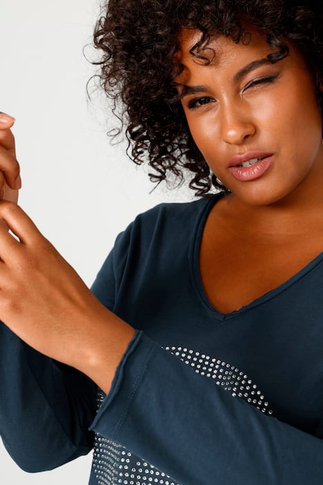 Longshirt, A-Line, Glitzer-Smiley, V-Ausschnitt, Langarm, dunkelblau ...