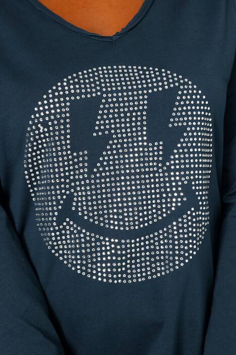 Longshirt, A-Line, Glitzer-Smiley, V-Ausschnitt, Langarm