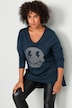 Longshirt, A-Line, Glitzer-Smiley, V-Ausschnitt, Langarm