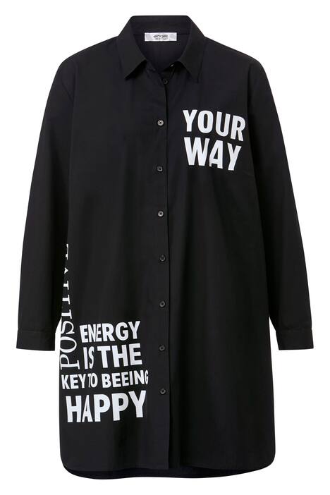 Lange blouse, oversized, tekst, overhemdkraag, lange mouwen