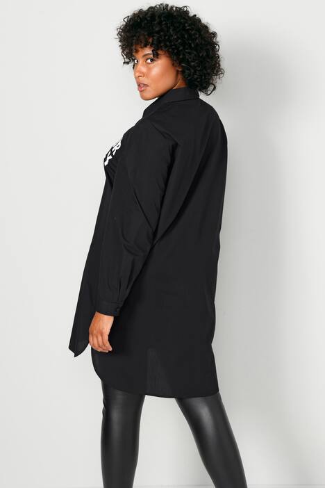 Lange blouse, oversized, tekst, overhemdkraag, lange mouwen