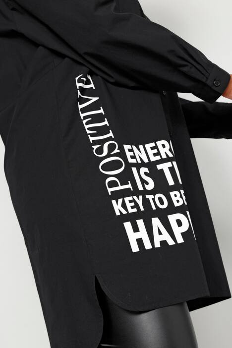 Lange blouse, oversized, tekst, overhemdkraag, lange mouwen