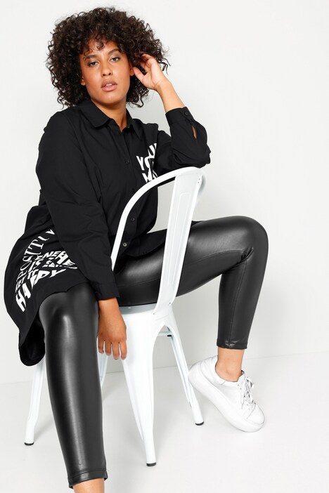 Lange blouse, oversized, tekst, overhemdkraag, lange mouwen