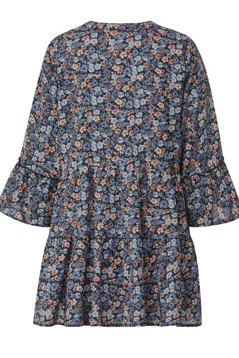 Tunika, A-Line, Blütenmuster, Tunika-Ausschnitt, 3/4-Ärmel