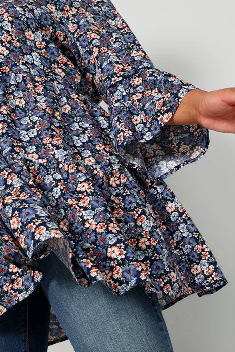 Tunika, A-Line, Blütenmuster, Tunika-Ausschnitt, 3/4-Ärmel