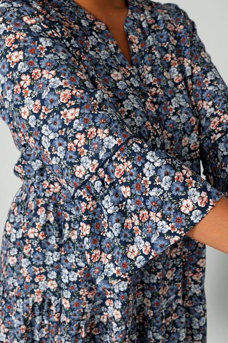 Tunika, A-Line, Blütenmuster, Tunika-Ausschnitt, 3/4-Ärmel