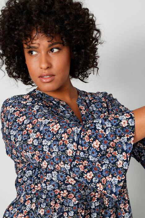 Tunika, A-Line, Blütenmuster, Tunika-Ausschnitt, 3/4-Ärmel