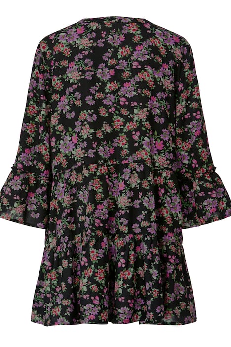 Tuniekblouse, A-lijn, bloemenpatroon, tuniekhals, 3/4-mouwen