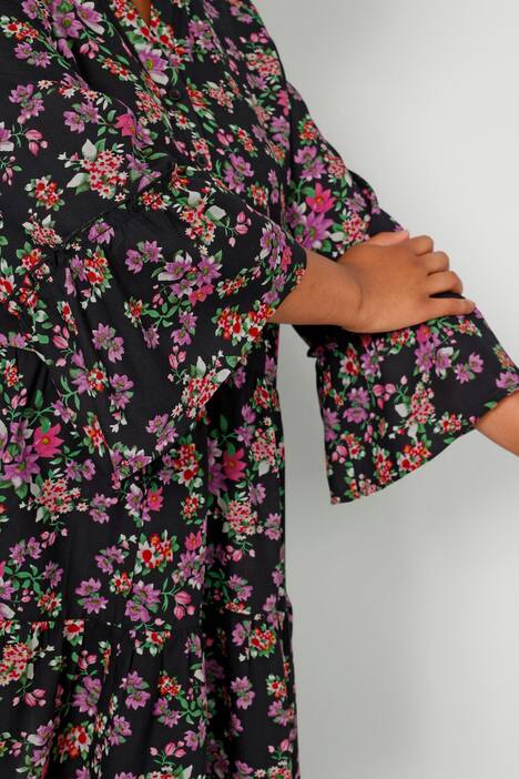 Tuniekblouse, A-lijn, bloemenpatroon, tuniekhals, 3/4-mouwen