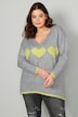 Pullover, oversized, Herzen, V-Ausschnitt, Langarm
