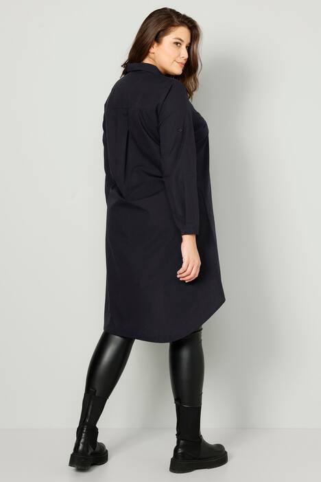 Longbluse, A-Line, Hemdkragen, Langarm, gerundeter Saum