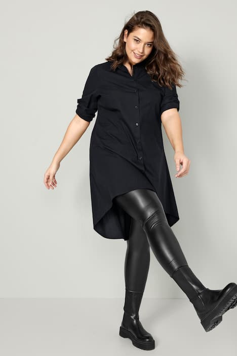 Longbluse, A-Line, Hemdkragen, Langarm, gerundeter Saum