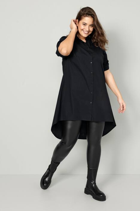 Longbluse, A-Line, Hemdkragen, Langarm, gerundeter Saum