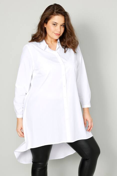 Longbluse, A-Line, Hemdkragen, Langarm, gerundeter Saum