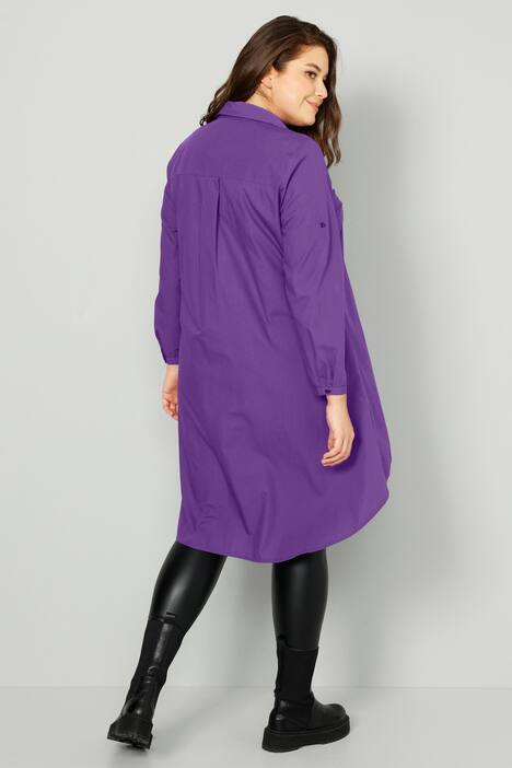 Longbluse, A-Line, Hemdkragen, Langarm, gerundeter Saum