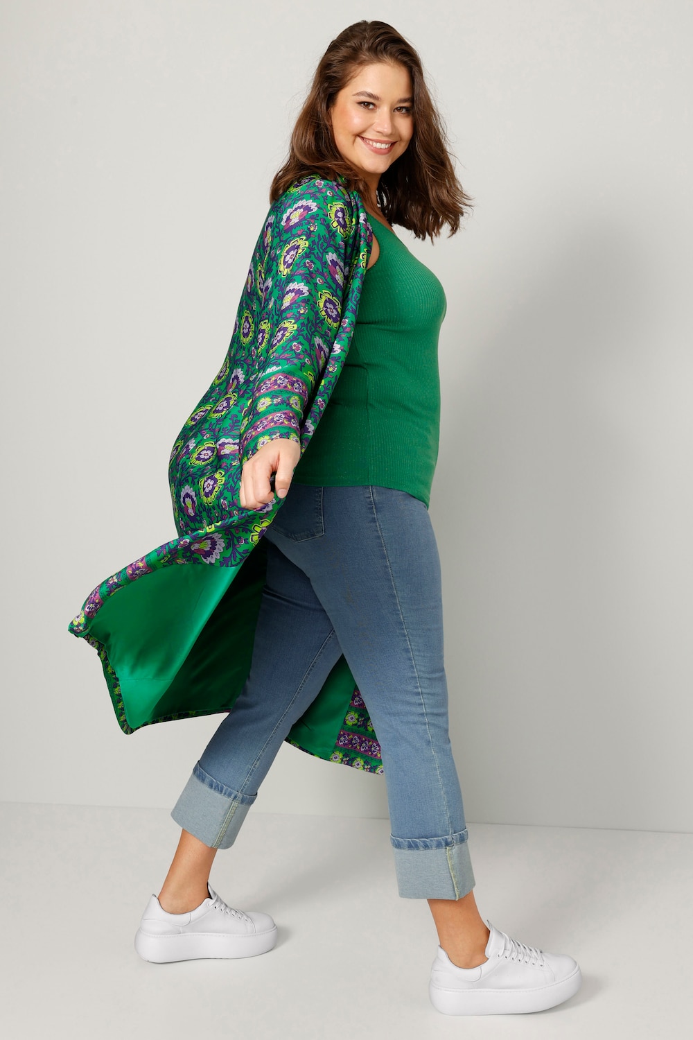 Kaftan, bloemenprint, open model, lange mouwen