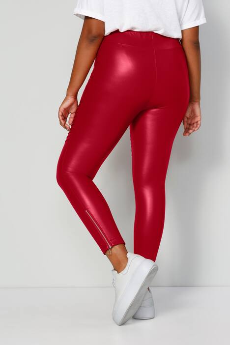 7/8-Leggings, Tight Fit, glänzend beschichtet, Saumzipper