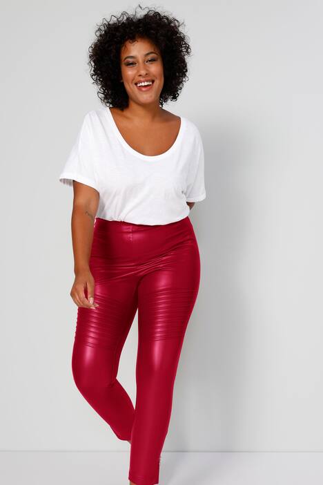 7/8-Leggings, Tight Fit, glänzend beschichtet, Saumzipper