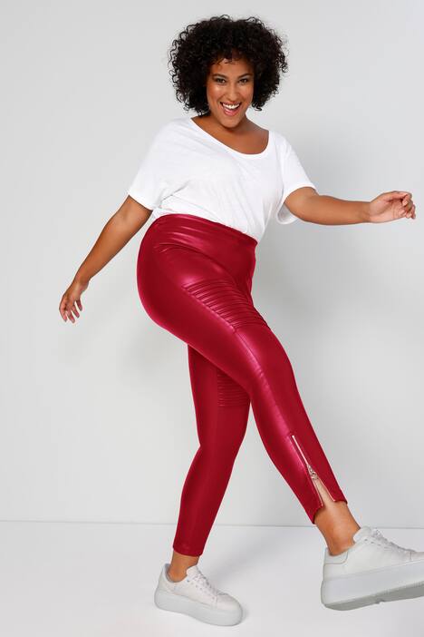 7/8-Leggings, Tight Fit, glänzend beschichtet, Saumzipper