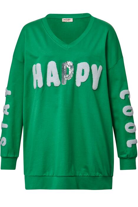 Sweatshirt, Regular Fit, Schrift mit Pailletten, V-Ausschnitt, Langarm