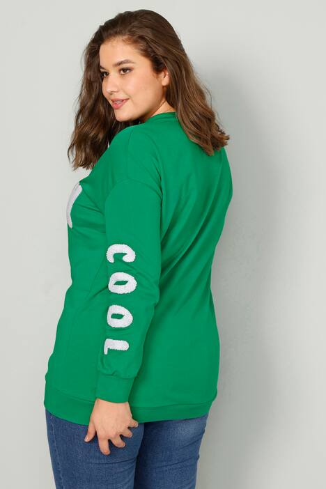 Sweatshirt, Regular Fit, Schrift mit Pailletten, V-Ausschnitt, Langarm