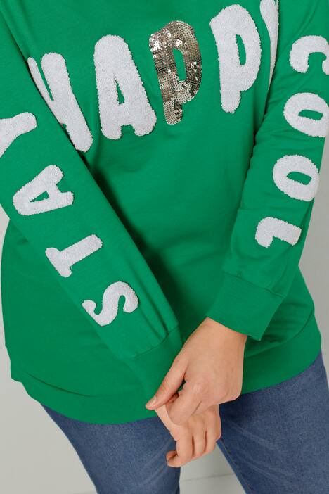 Sweatshirt, Regular Fit, Schrift mit Pailletten, V-Ausschnitt, Langarm
