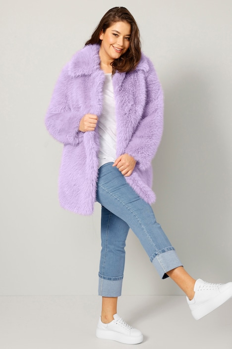 Webpelz-Jacke, A-Line, Revers, Langarm