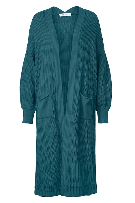 Strickmantel, lange, offene Form, Rippstrick, Langarm