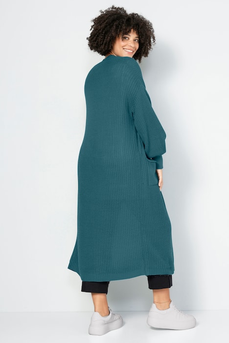 Strickmantel, lange, offene Form, Rippstrick, Langarm