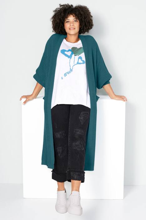 Strickmantel, lange, offene Form, Rippstrick, Langarm