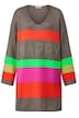 Long-Pullover, oversized, Blockstreifen, Glitzer-Schriftzug, V-Ausschnitt