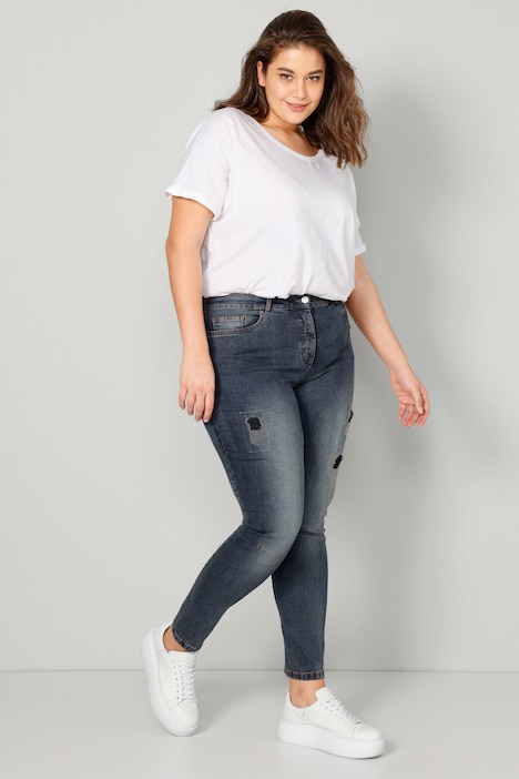 Boyfriend-Jeans, Destroy-Effekte, 5-Pocket, Dehnbund