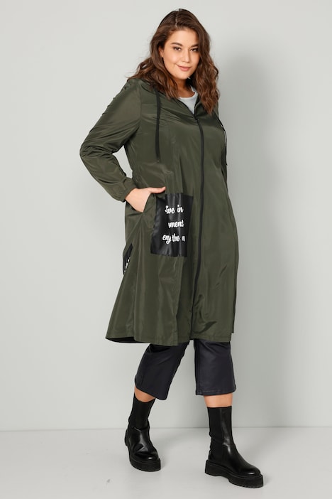 Longjacke, Kapuze, große Patches, elastische Taille, Langarm