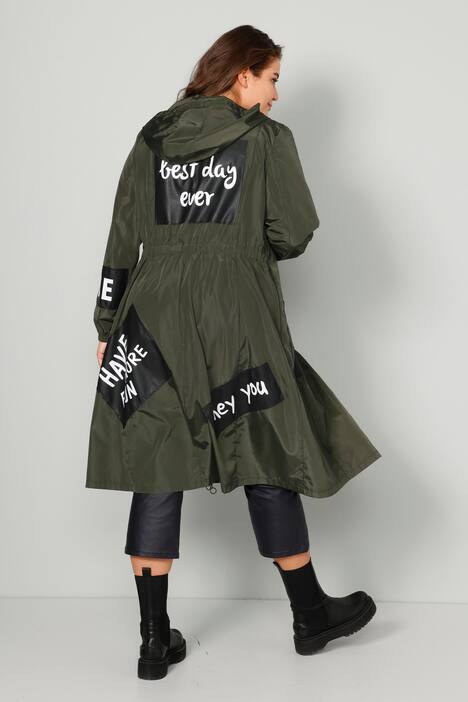 Longjacke, Kapuze, große Patches, elastische Taille, Langarm