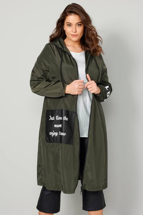 Longjacke, Kapuze, große Patches, elastische Taille, Langarm