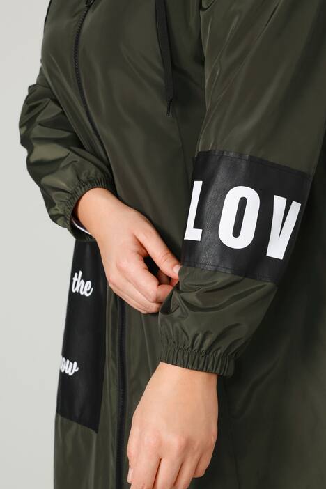 Longjacke, Kapuze, große Patches, elastische Taille, Langarm