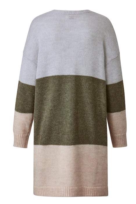 Long-Strickjacke, Blockstreifen, offene Form