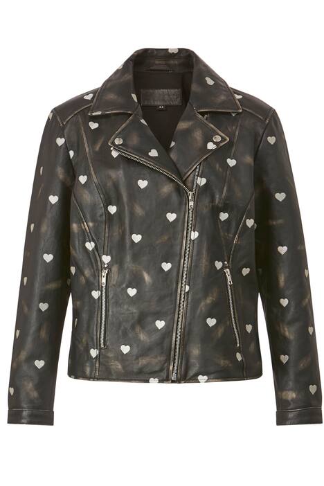 Leder-Bikerjacke, echtes Leder, Stick-Herzen, Zipper