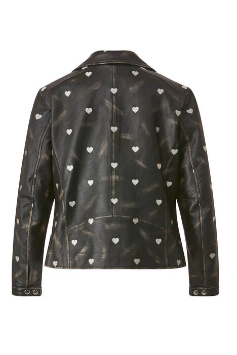 Leder-Bikerjacke, echtes Leder, Stick-Herzen, Zipper