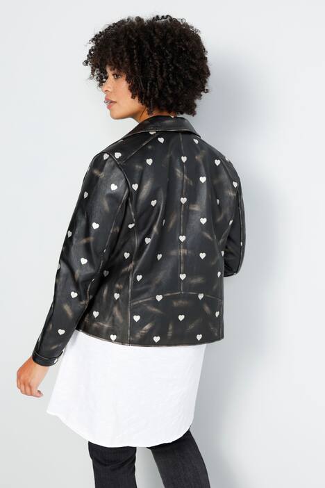 Leder-Bikerjacke, echtes Leder, Stick-Herzen, Zipper