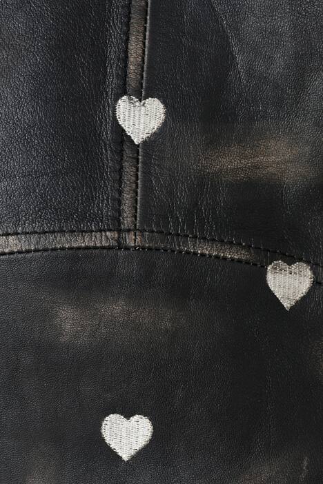 Leder-Bikerjacke, echtes Leder, Stick-Herzen, Zipper