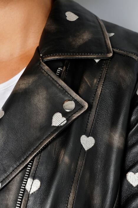 Leder-Bikerjacke, echtes Leder, Stick-Herzen, Zipper