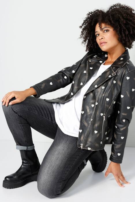 Leder-Bikerjacke, echtes Leder, Stick-Herzen, Zipper