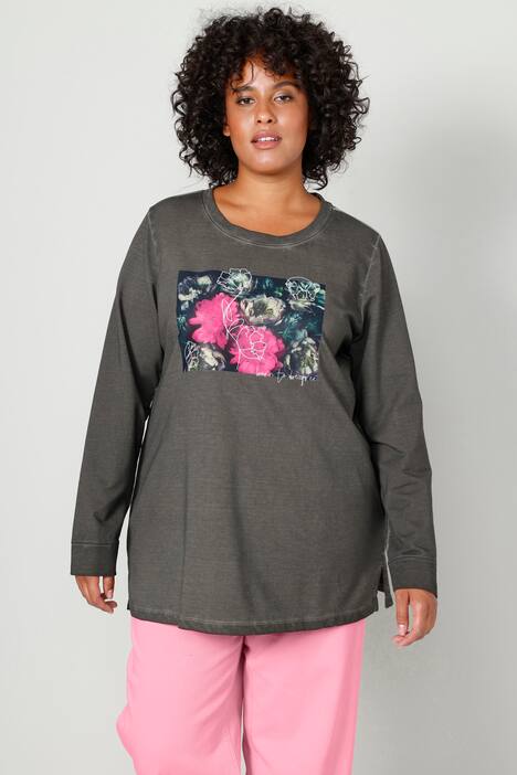 Sweatshirt, Blumen-Motiv, Rundhals, Langarm