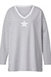 Sweatshirt, A-Line, Ringel, Frottee-Stern, V-Ausschnitt, Langarm