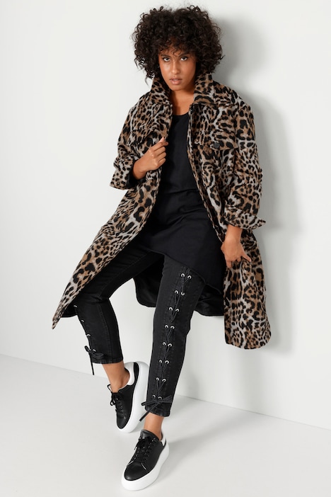 Hemdmantel, oversized, Leo-Print, Hemdkragen, Langarm