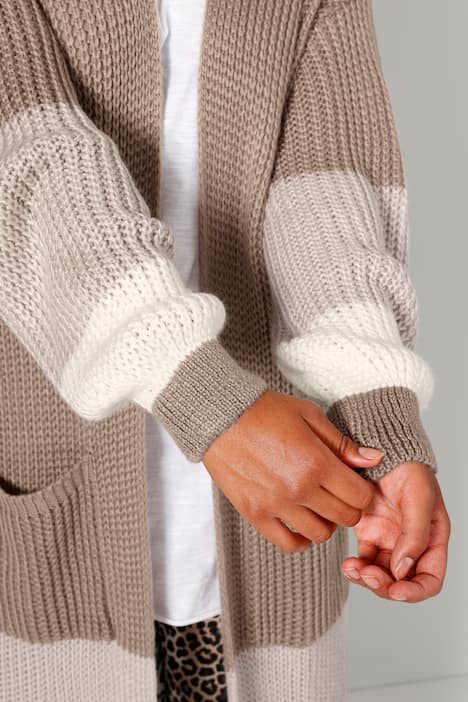 Long-Strickmantel, oversized, offene Form, Colorblocking, Langarm