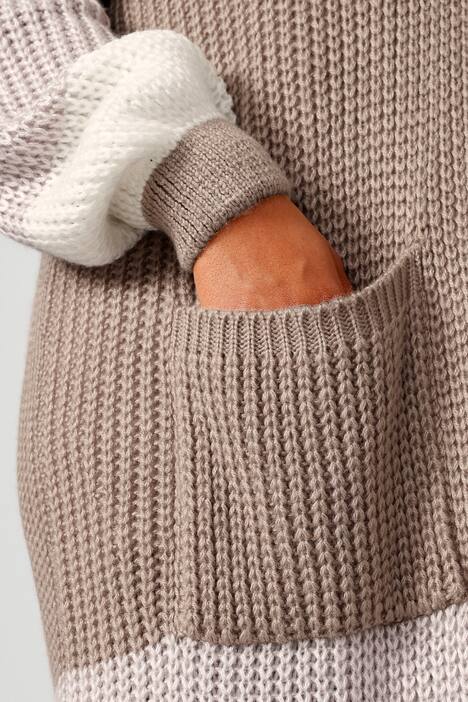 Long-Strickmantel, oversized, offene Form, Colorblocking, Langarm